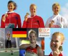 Бетти Хайдлер чемпион в метании молота Татьяна Лысенко и Анита Влодарчик (вторая и третья) Европейской Барселона по легкой атлетике 20